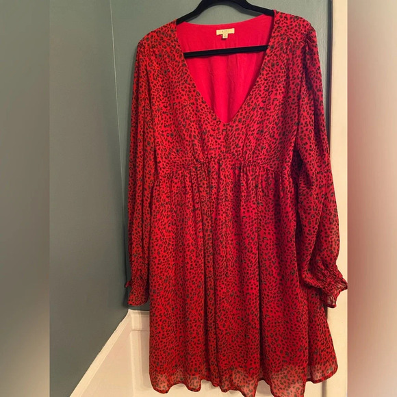 Kori America women’s dress - size large - empire waist - red cheetah print - Picture 1 of 7